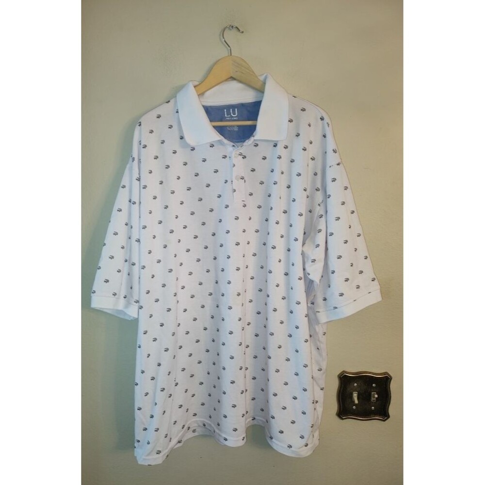 Linea Uomo Men’s Crocodile Print Over All White Polo Shirt Size 5XL